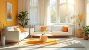 Helles, frisch gereinigtes Wohnzimmer mit Sonnenlicht – Symbol für den erfolgreichen Frühjahrsputz